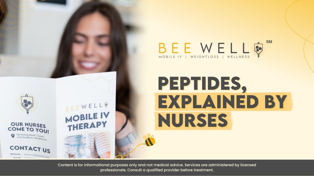 Woman reading Bee Well mobile IV therapy brochure at home